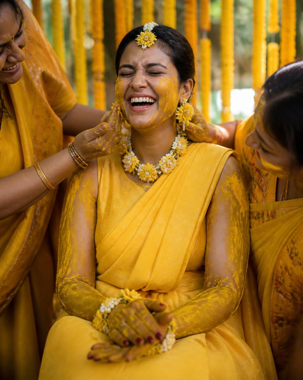 Haldi ceremony joyful bride