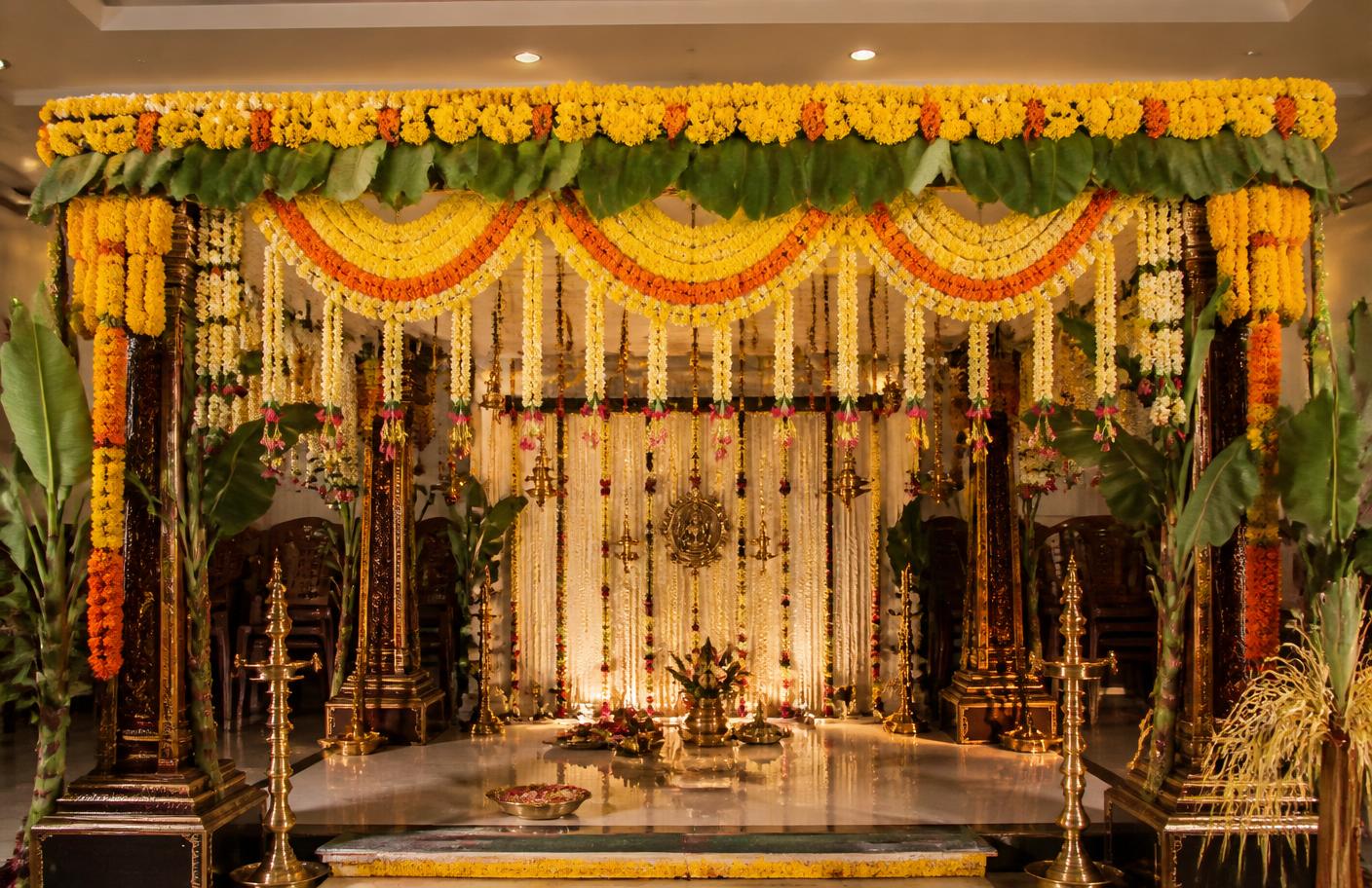 Wedding mandap decorated with marigolds