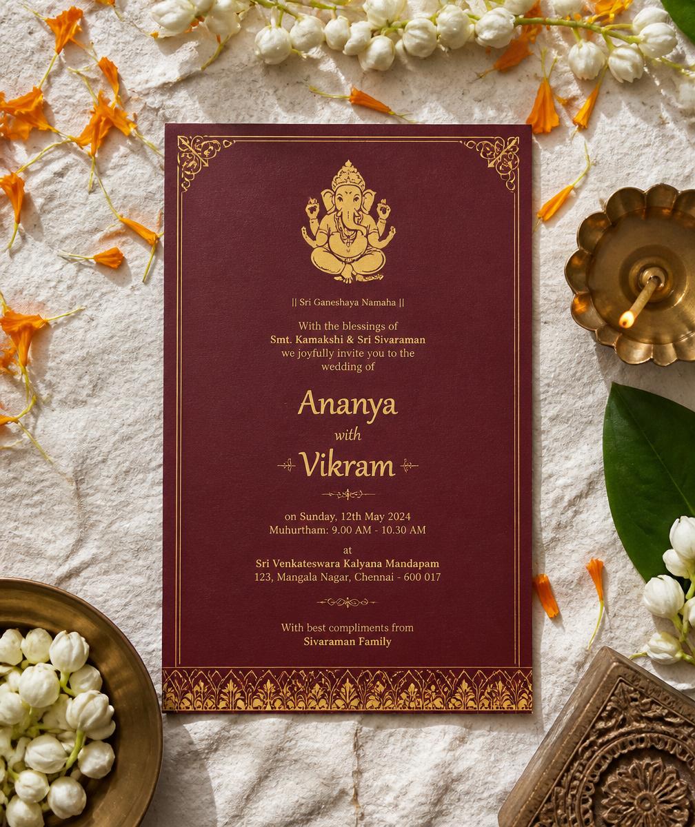 Wedding invitation design flat lay